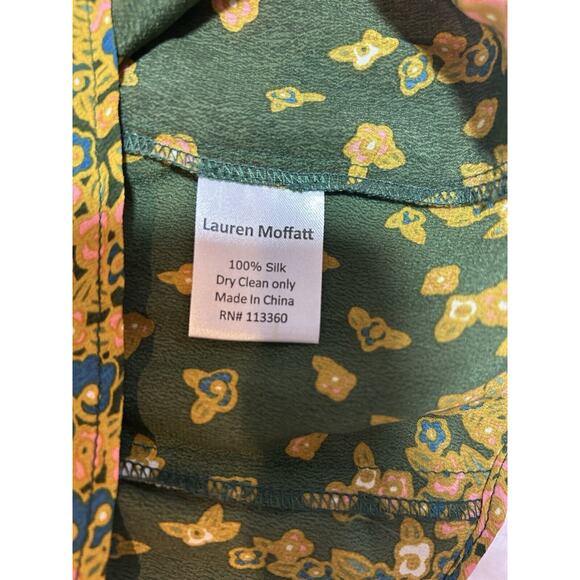 Lauren Moffatt Blouse Womens S green floral Silk Print Snap Prairie Cottagecore - Picture 10 of 11